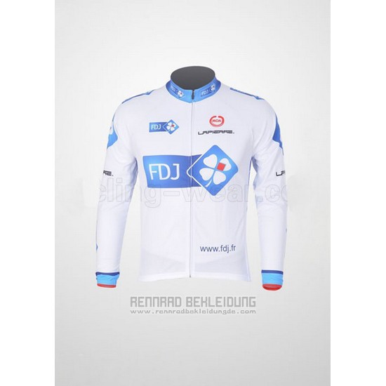 2010 Fahrradbekleidung FDJ Wei und Azurblau Trikot Langarm und Tragerhose